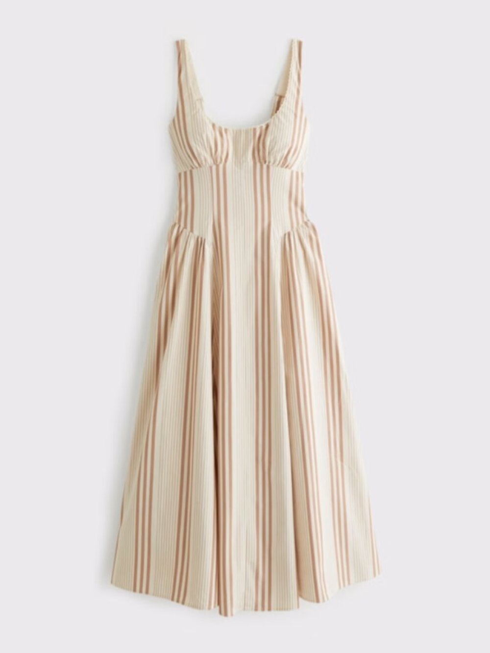 NWT A&F Dylan Bra-Free Midi Dress in Tan Stripe, Size Large TALL